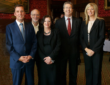 Left: Alan Milburn MP, Professor Cary Cooper, Professor Susan Cartwright, Vice-Chancellor Professor Paul Wellings and Therese Procter, Personnel Director Tesco plc.