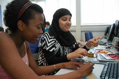 Students from Parswood High School at last years event, working on electronic systems in a workshop run by Engineering