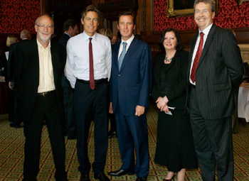 Minister for health Ben Bradshaw with ( left) Professor Cary Cooper, Alan Milburn MP, Professor Susan Cartwright and Vice Chancellor Professor Paul Wellings.