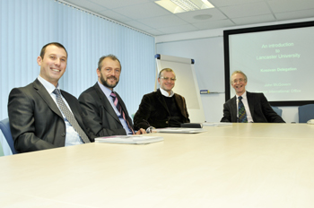 L – R Mr. Besfort Rrecaj, Dr. Pleruat Sejdiu, Mr. Edoardo Spacca and Deputy Vice-Chancellor Professor Bob McKinlay