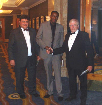 George Aggidis (left) the Director of Lancaster University Renewable Energy Group and project supervisor , Kingsley Adinnu (centre), John Epps (right) from Andritz Hydro