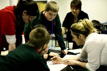 Overton St Helen's Primary pupils working with students and teachers