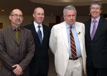 Prof Christopher May, Dr Feargal Cochraine, Martin Bell and Vice Chancellor Prof Paul Wellings