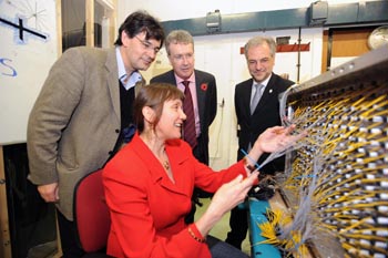 Dr Laura Kormos and from left Professor Peter Ratoff, Vice-Chancellor Professor Paul Wellings and Pro-Vice Chancellor for Research Professor Trevor McMillan