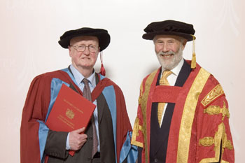 Philip French receiving his honorary degree from Sir Christian Bonington