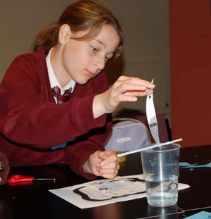 A Skerton High School pupil examines the evidence