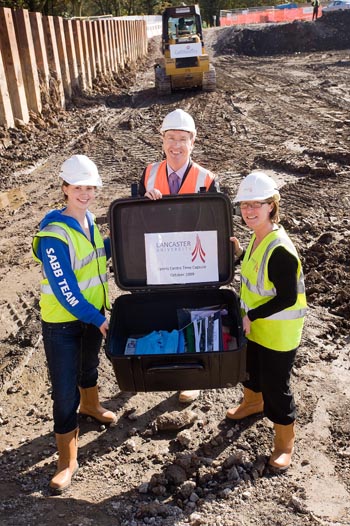 from left Athletics Union VP for Sport Sue Wynes, Professor Paul Wellings, Vice-Chancellor and Kim Montgomery, Director of Sport Lancaster University