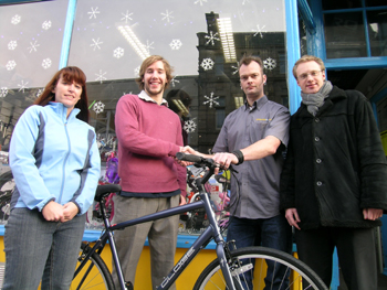 Rachel Scott (CDT Team), Ben Evans (winner), Colin Gardner (Leisure Lakes) and Philip Longton (Travel & Environment Coordinator, Lancaster University)