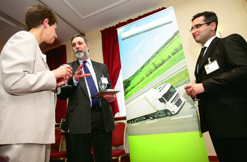 Green Logistics research cluster leader Professor Richard Eglese (Lancaster University), (centre) with Sue Merchant (President of the Operational Research Society) and Dr Tolga Bektas (University of S