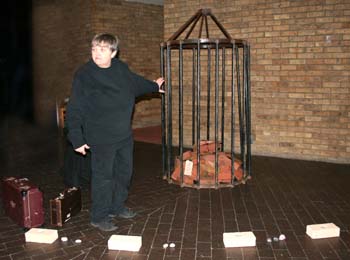 Performance artist Lizzy Hare with the installation at the Chaplaincy Centre