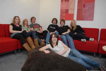 Students enjoying the open plan living space