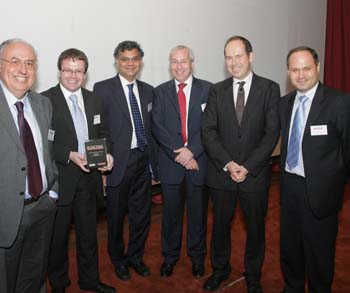 From left: Prof Xydeas, Darren Ansell (BAE Systems), Dr Venkat Sastry (Cranfield), David Wright (BERR), Rory Cellan-Jones (BBC), Dr Angelov