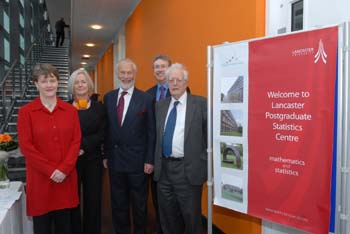 from left:Centre Director Dr Gillian Lancaster, Prof Mary Smyth, Chancellor Sir Christian Bonington, Vice Chancellor Prof Paul Wellings, Prof Sir David Cox