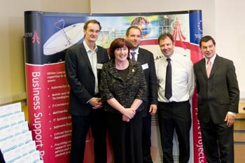 Dr Gerd Kortuem, Geraldine Smith MP, Prof Nigel Davies, the MD of In Touch John Walden, Nigel Griffiths MP.