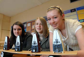 left to right: Pupils Katie Egan, Megan Williams and Alex Astin at a demonstration for the medical physics open day