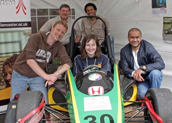 In the car is UG Recruitment Advisor Alison Bowers, left is UK Recruitment managerr Fred Binley, back left is technician Barry Noble, and back right is student Keith Gunura