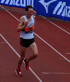Michael Aspinall finishing the Amsterdam marathon last year in 2 hours 23 minutes