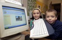 Ten year olds Jake Wicks and India Moore, Dallas Road School, Lancaster.