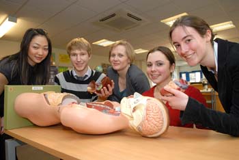 From left: student Cindy Chan, pupil Josh Macaulay, Dr Karen Grant, pupil Becky Dugdale and student Naomi Fleming