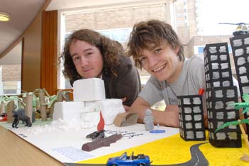 Chris Abell and Jamie Brook with their model of evolution