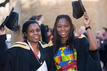 Two of the postgraduates at the ceremony